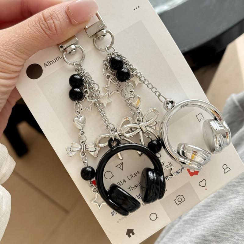 Phone Accessories For Teen Girls - 【IIOO】2 stks/set Muziek Oortelefoon Vormige Sleutelhanger