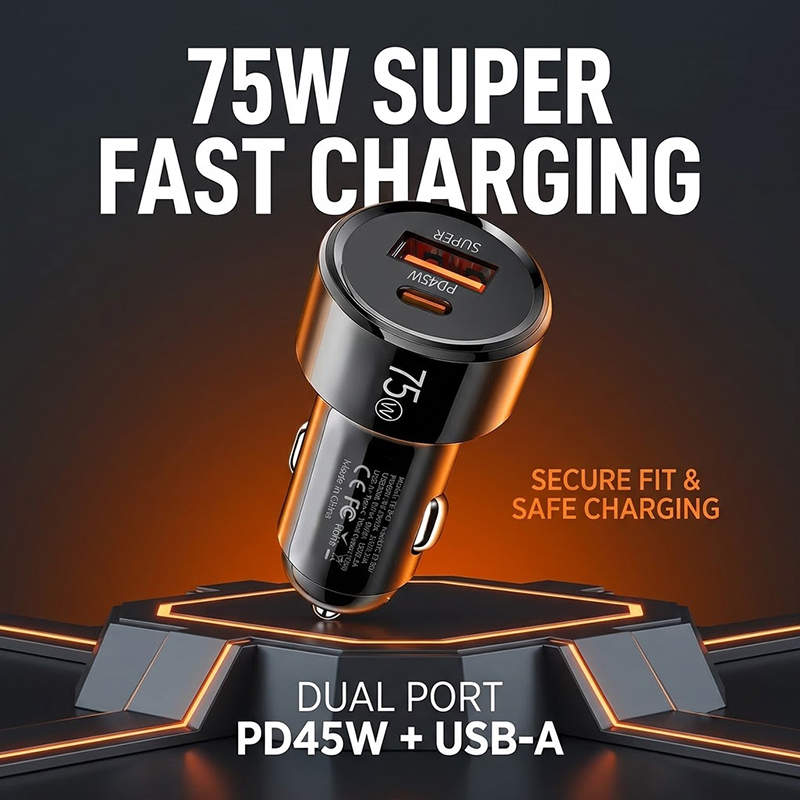 75W Dual Port Autolader PD 45W - Usb C Hub recensie en prijs
